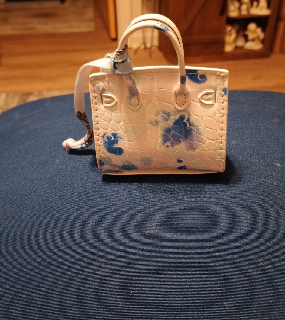 White & Blue Marble Mini Satchel Handbag Bag Charm - Picture 3 of 4